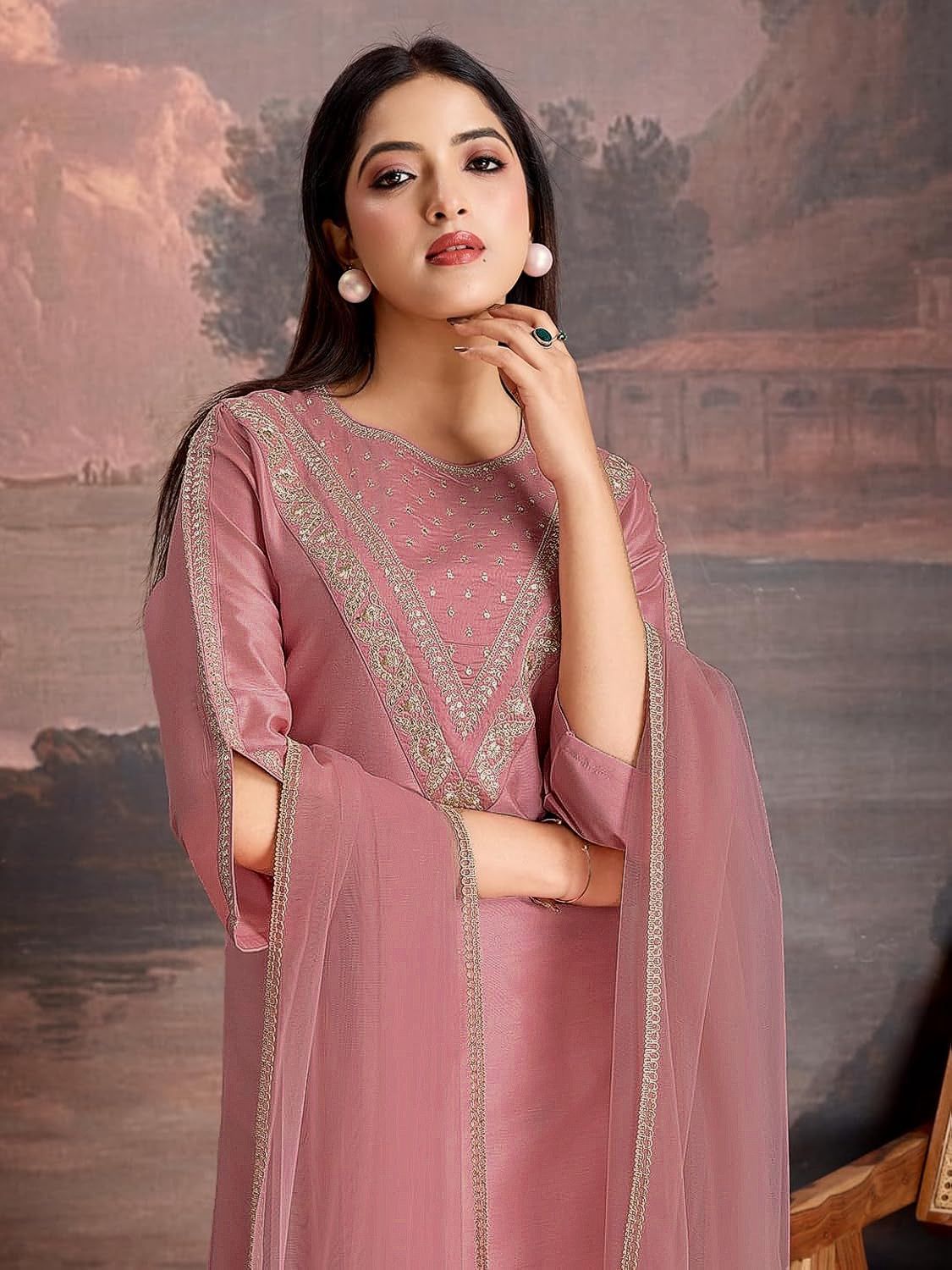 Roman Fabric Suit Set Peach